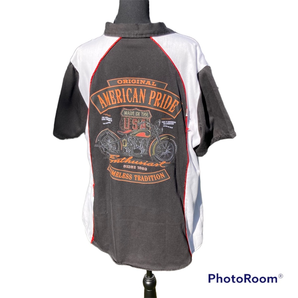Vintage Harley-Davidson Motorcycles button up retro bowling shirt Distressed 2XL
